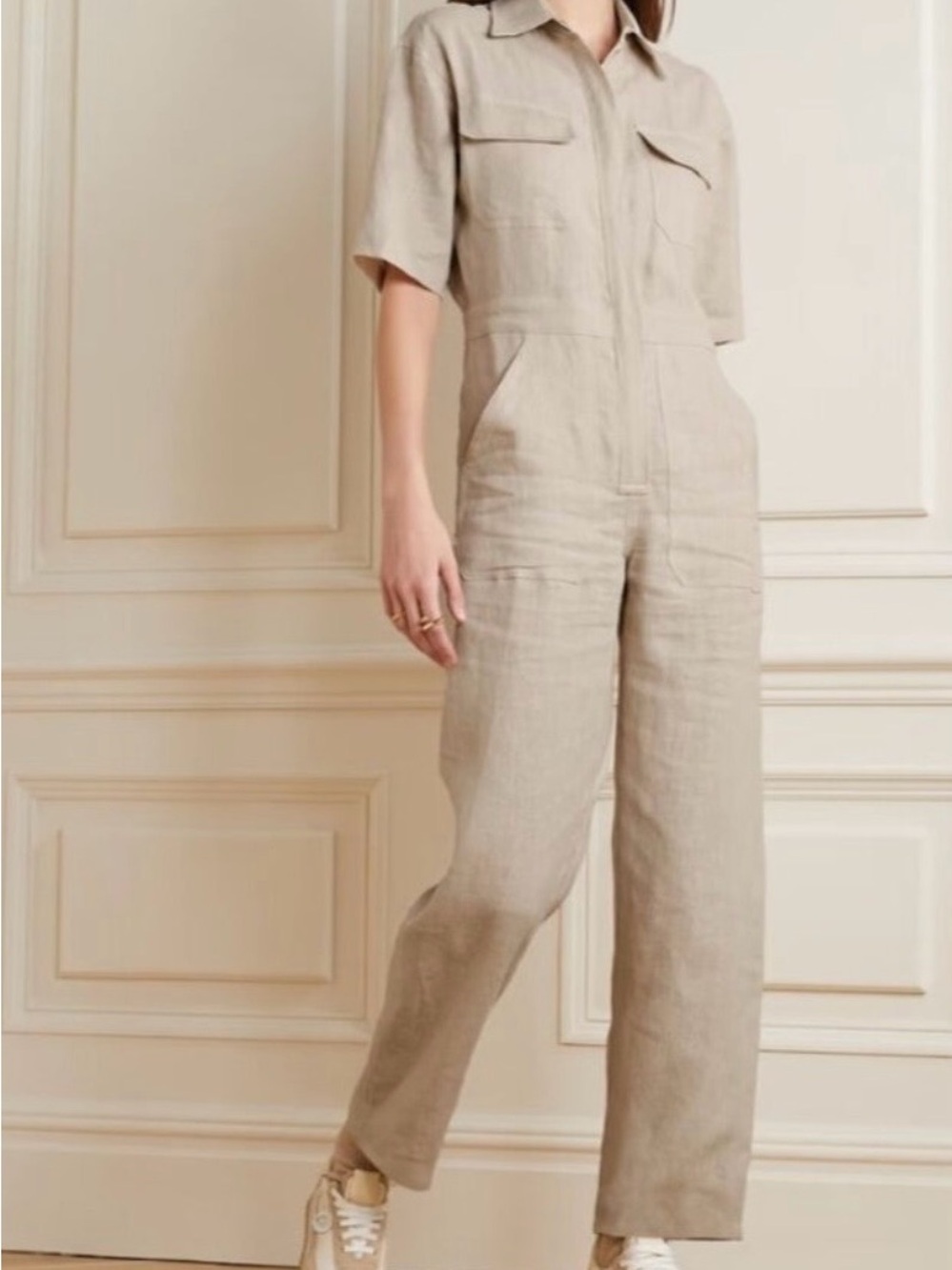 Rivet Utility Dynamo Cream Linen Jumpsuit